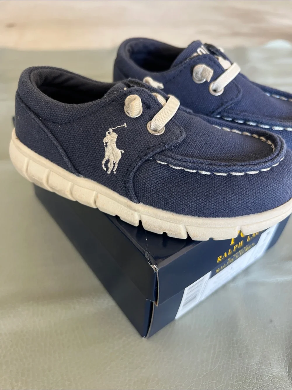Ralph Lauren Navy Canvas Kids Slip-On Sneakers with White Sole